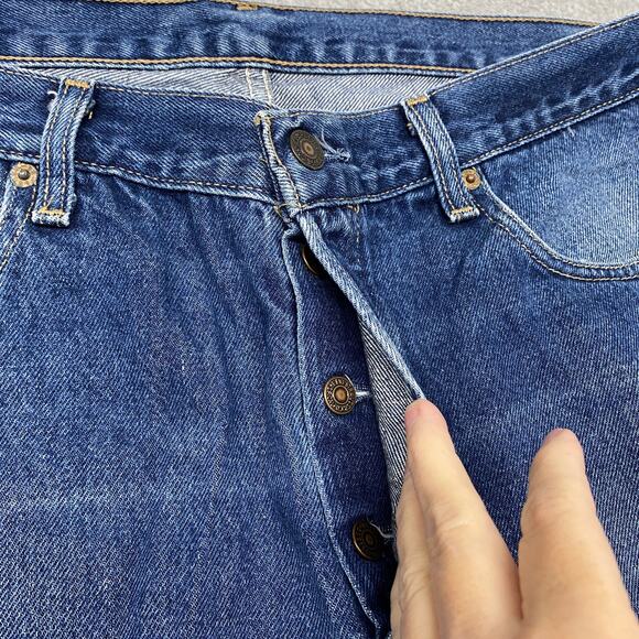 Levis 582 Jeans Mens 36 Button Fly Medium Wash Distressed 29 Inseam Vintage - Picture 4 of 13